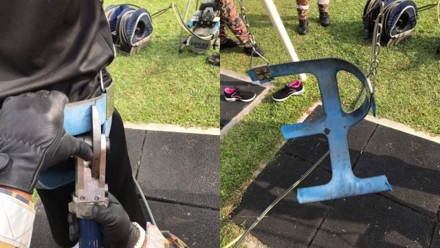 padah seronok tak bertempat, gadis tersangkut di buaian kanak-kanak