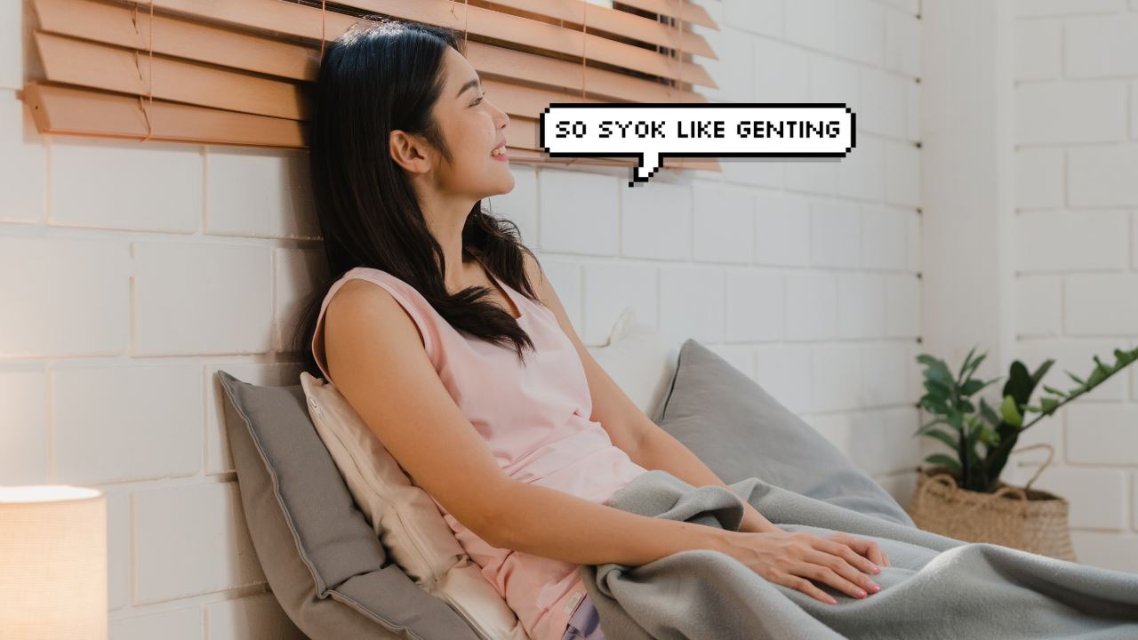Asian woman smiling and comfortable in bed