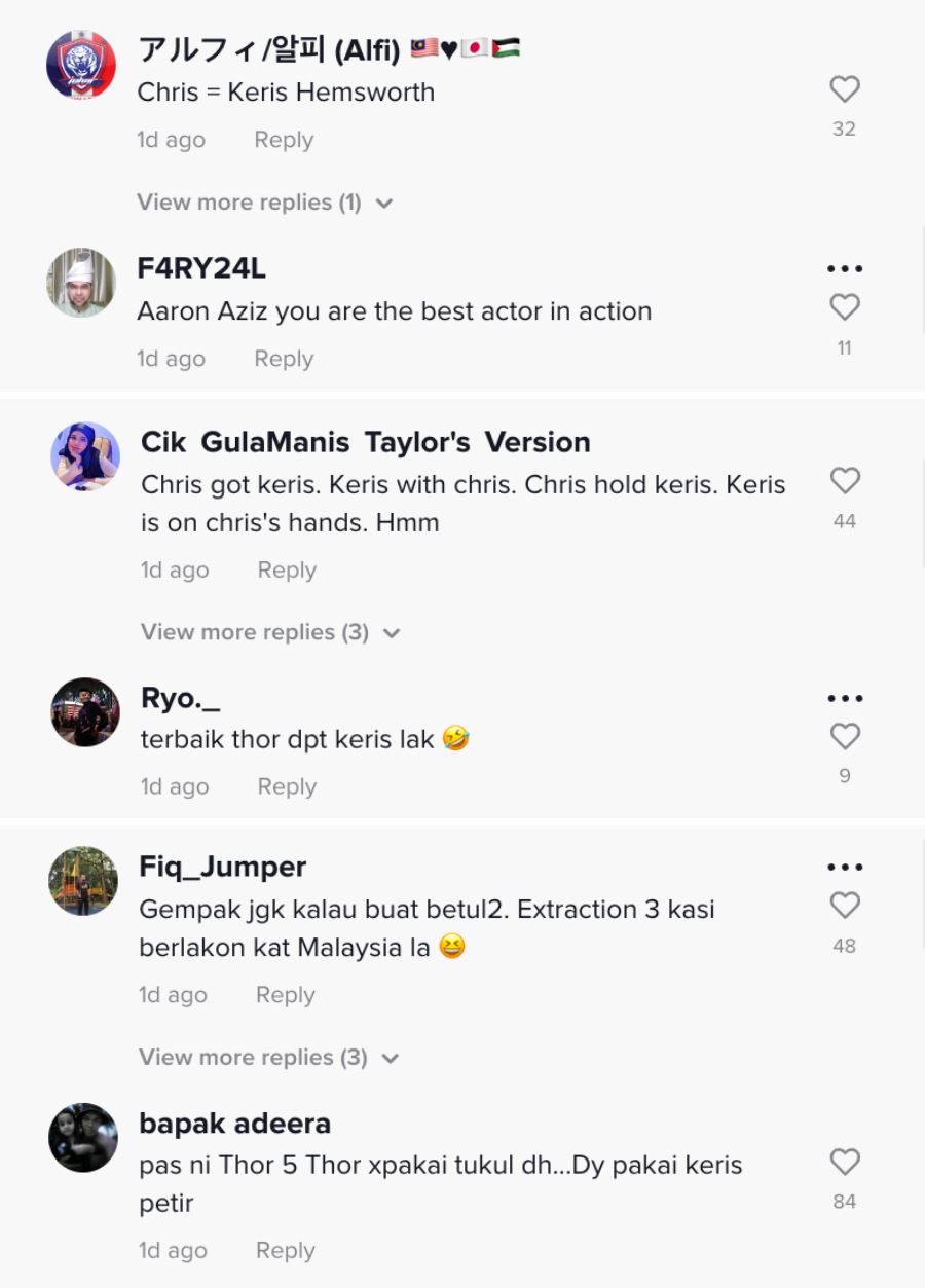 aaron aziz, iedil dzuhrie berlakon dengan chris hemsworth raih pujian netizen, “chris guna keris..”
