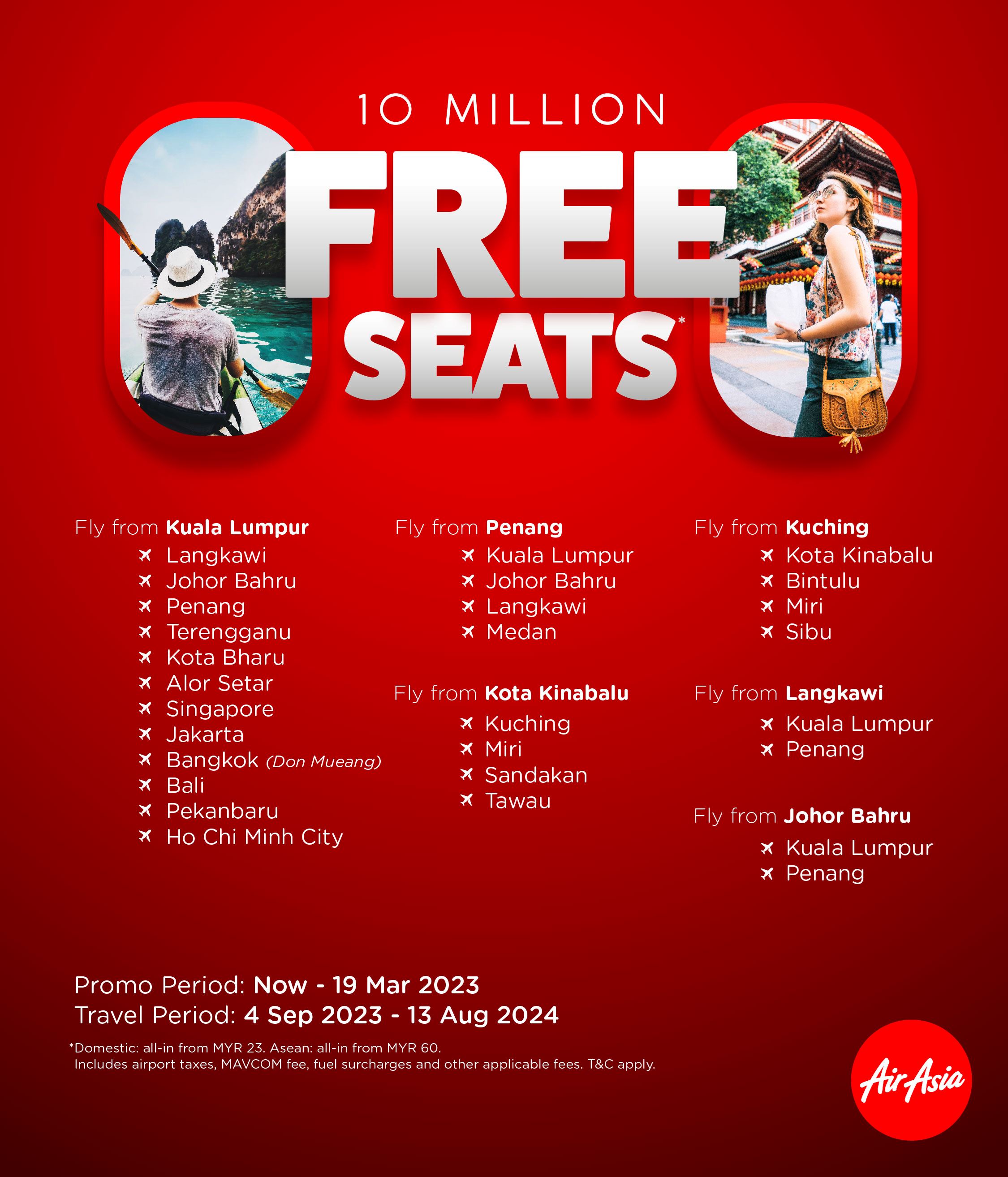 AirAsia 10 million free seats destinations poster