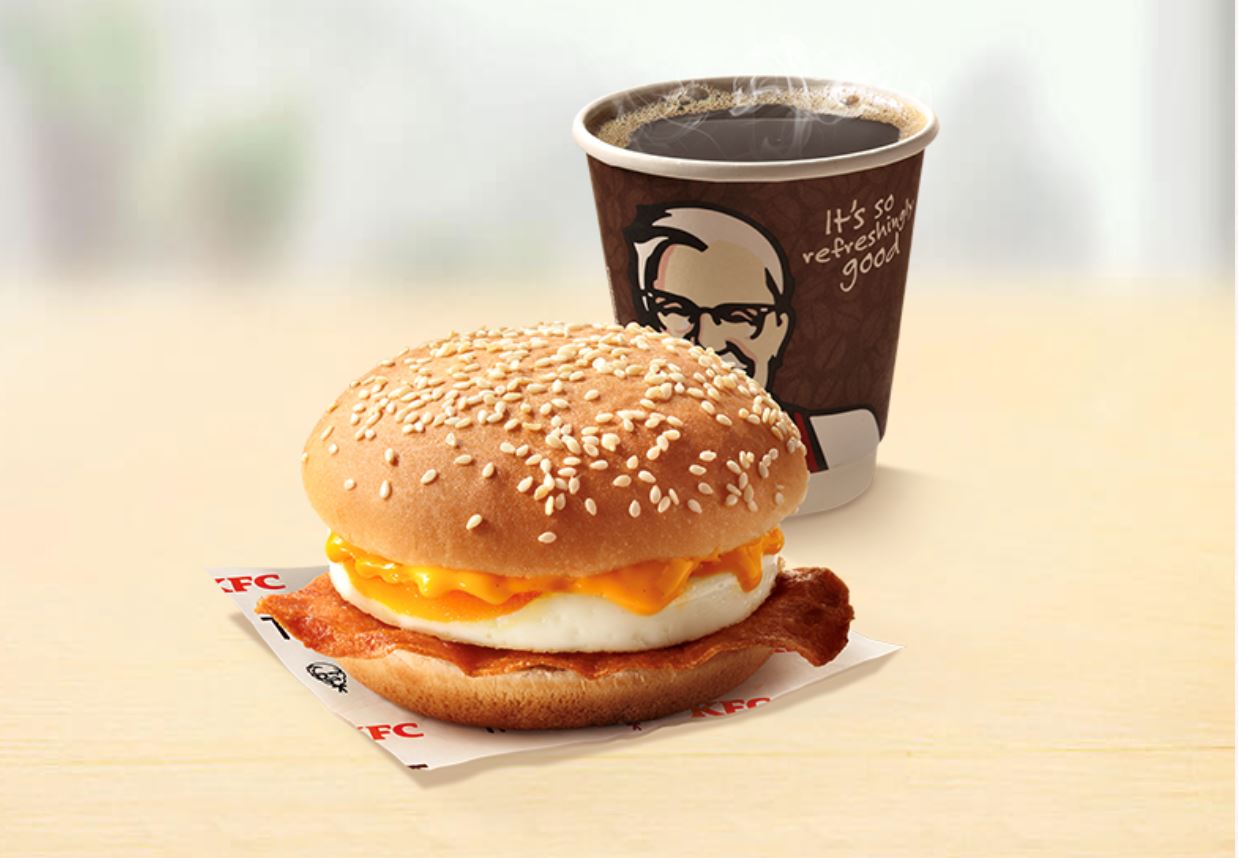 KFC egg riser burger and a cup of coffee