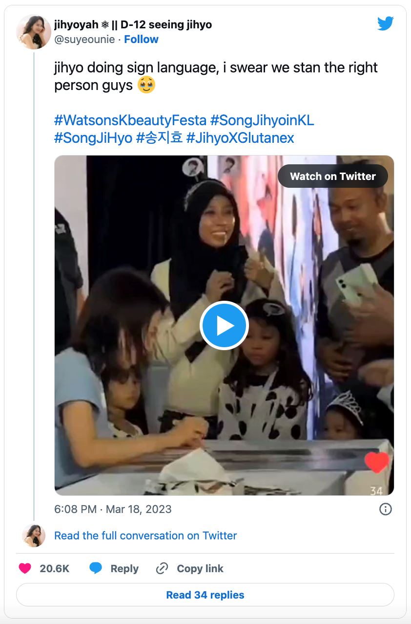 peminat makin sayang song ji-hyo, video berbahasa isyarat dipuji ramai