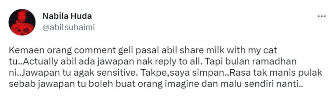 nabila huda ada sebab kenapa kongsi makanan semangkuk dengan kucing, “jawapan tu agak sensitive..”