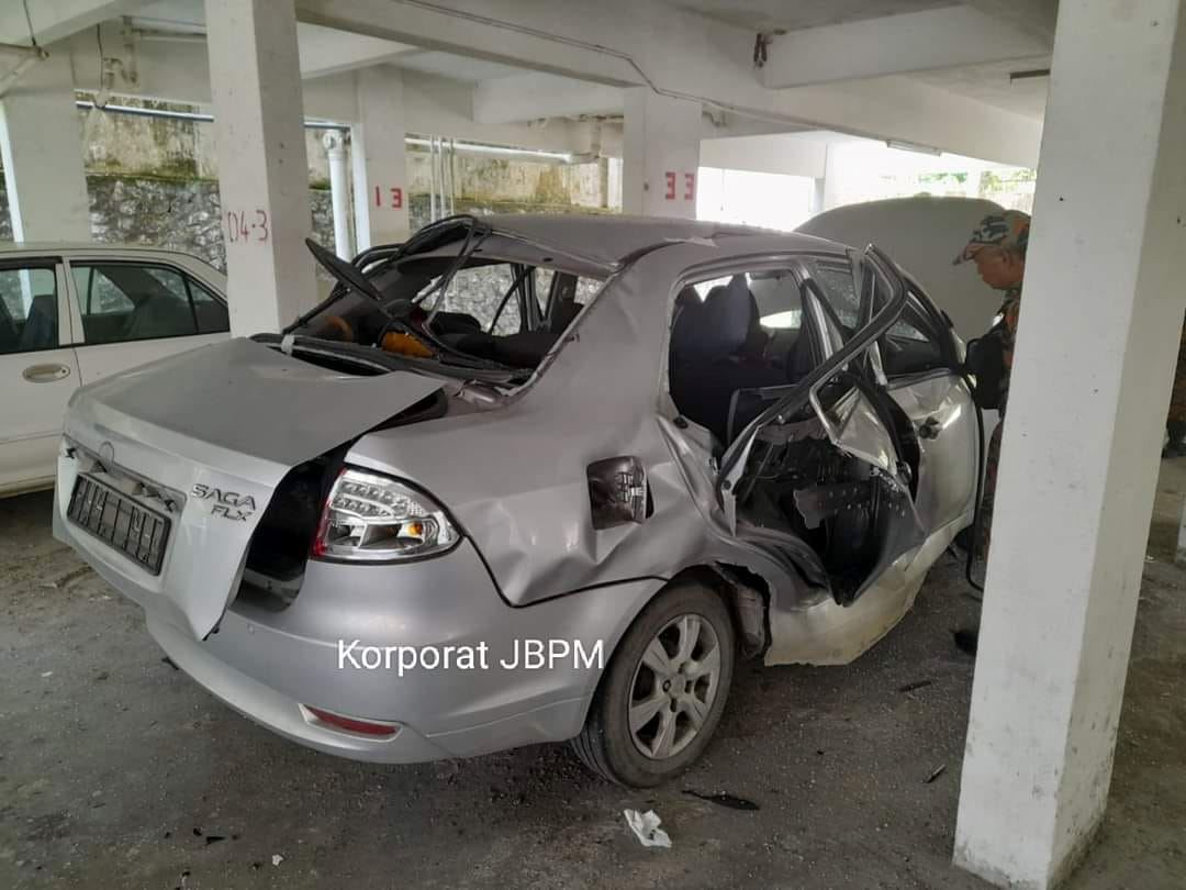 kereta meletup di tempat letak kereta rumah flat dekat bentong, pahang