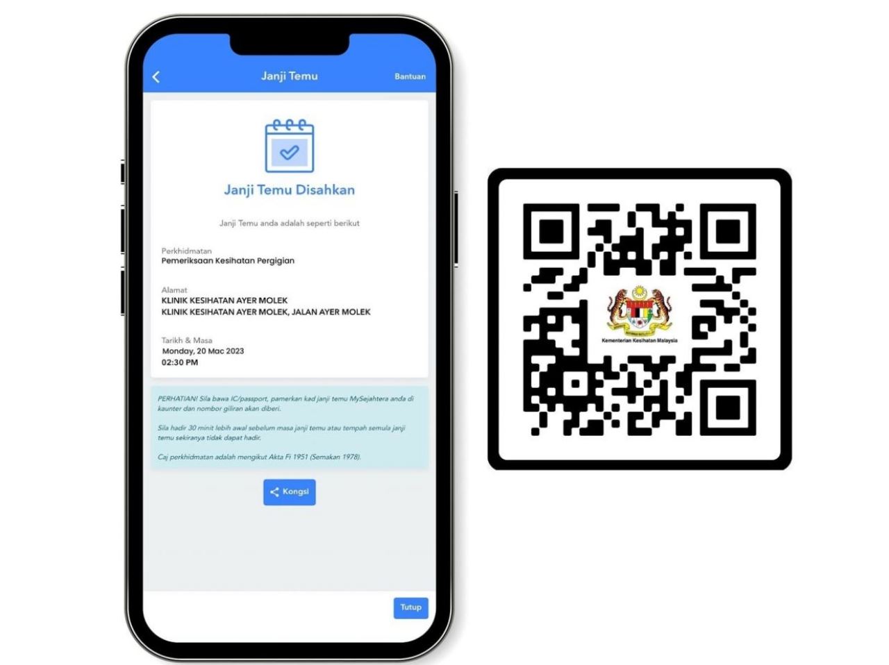 kini dah boleh buat temu janji rawatan pergigian guna mysejahtera!