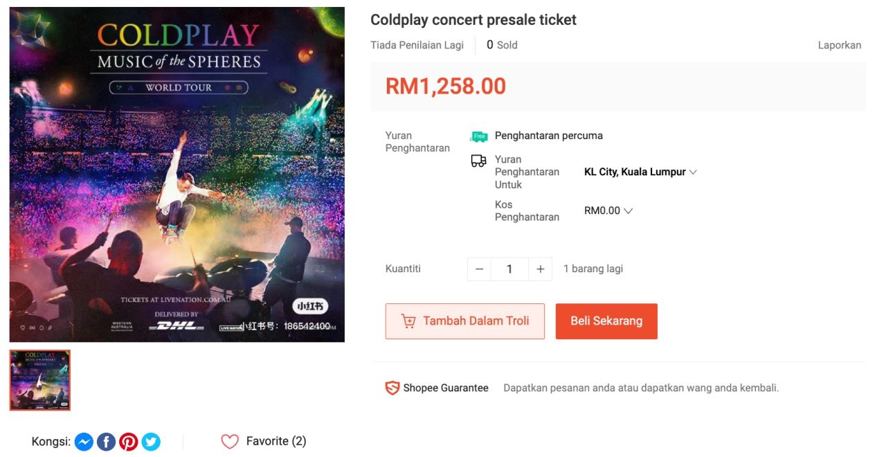 hati-hati, dah ada orang jual semula tiket konsert coldplay pada harga tak masuk akal