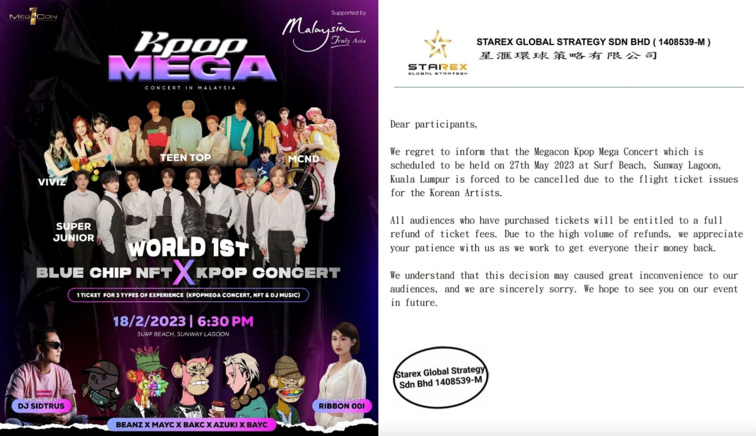 kpop mega concert in malaysia at sunway lagoon cancelled, organisers apologise