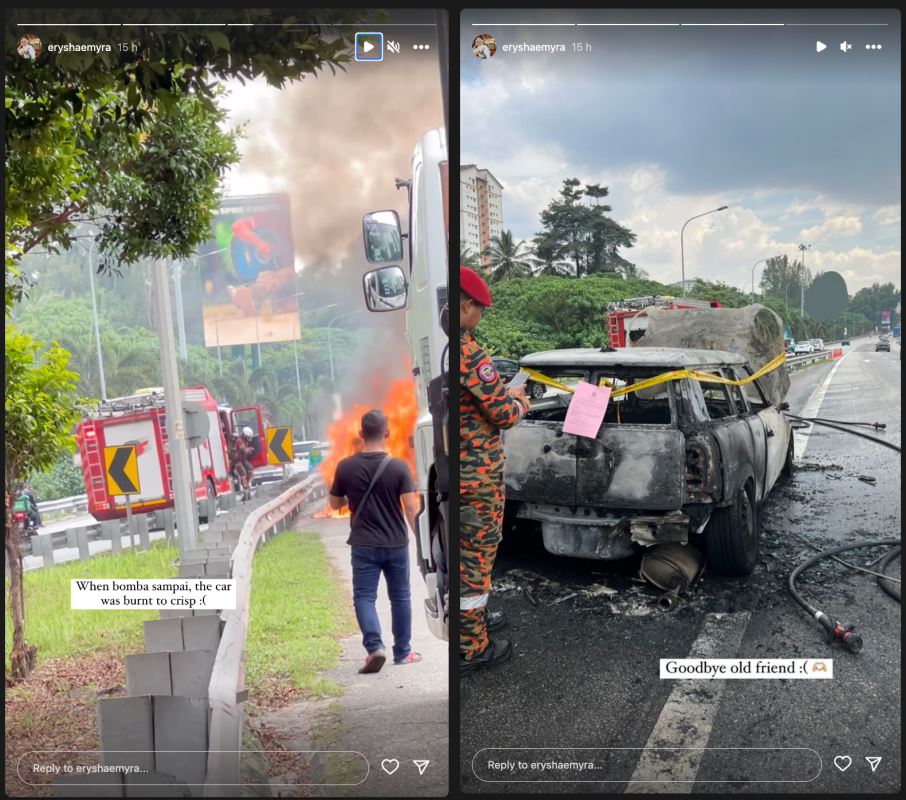 kereta tiba-tiba terbakar, mujur erysha emyra sempat keluar