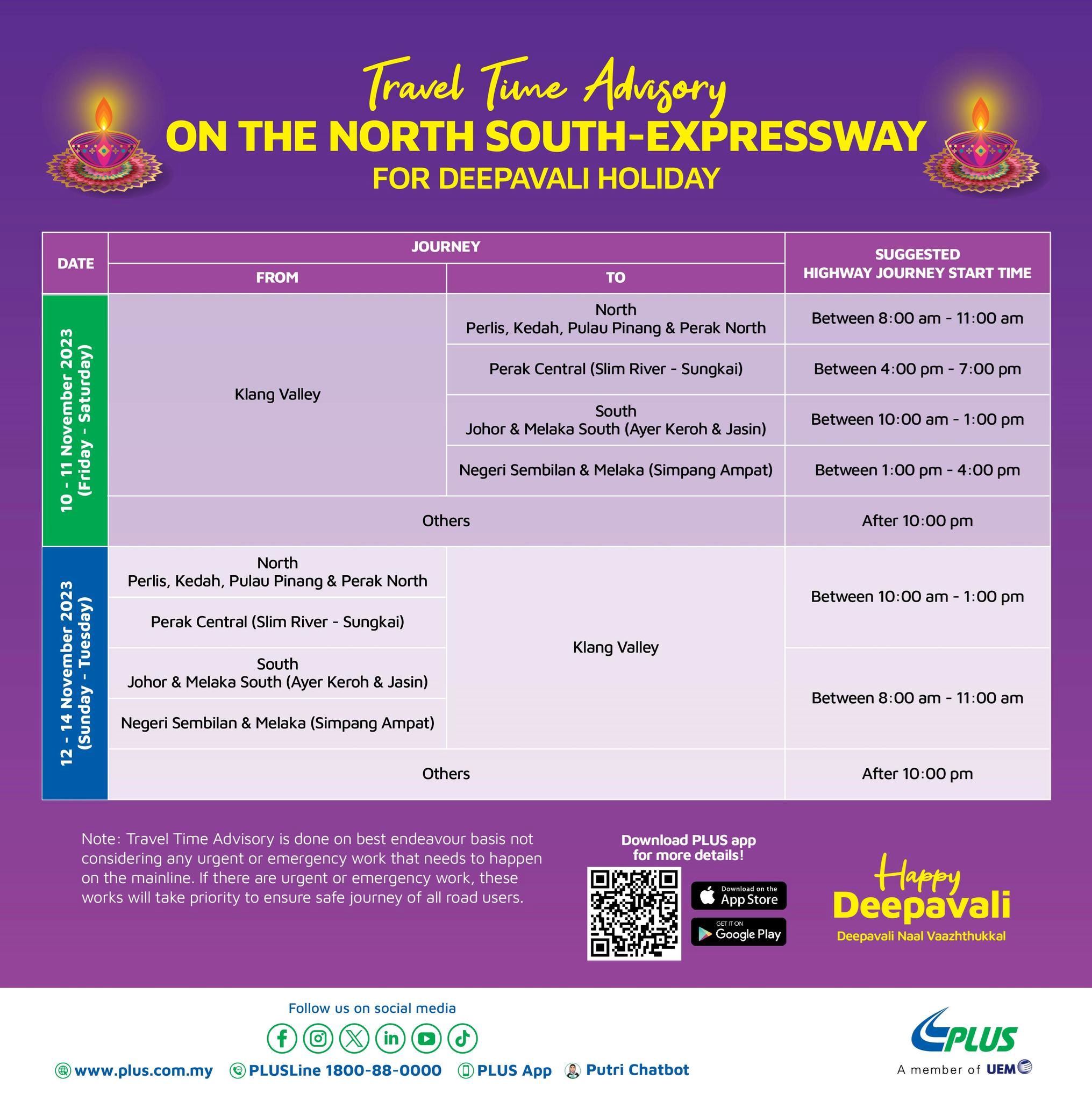 【屠妖节回乡建议】plus发布出行时间表！避免大塞车！