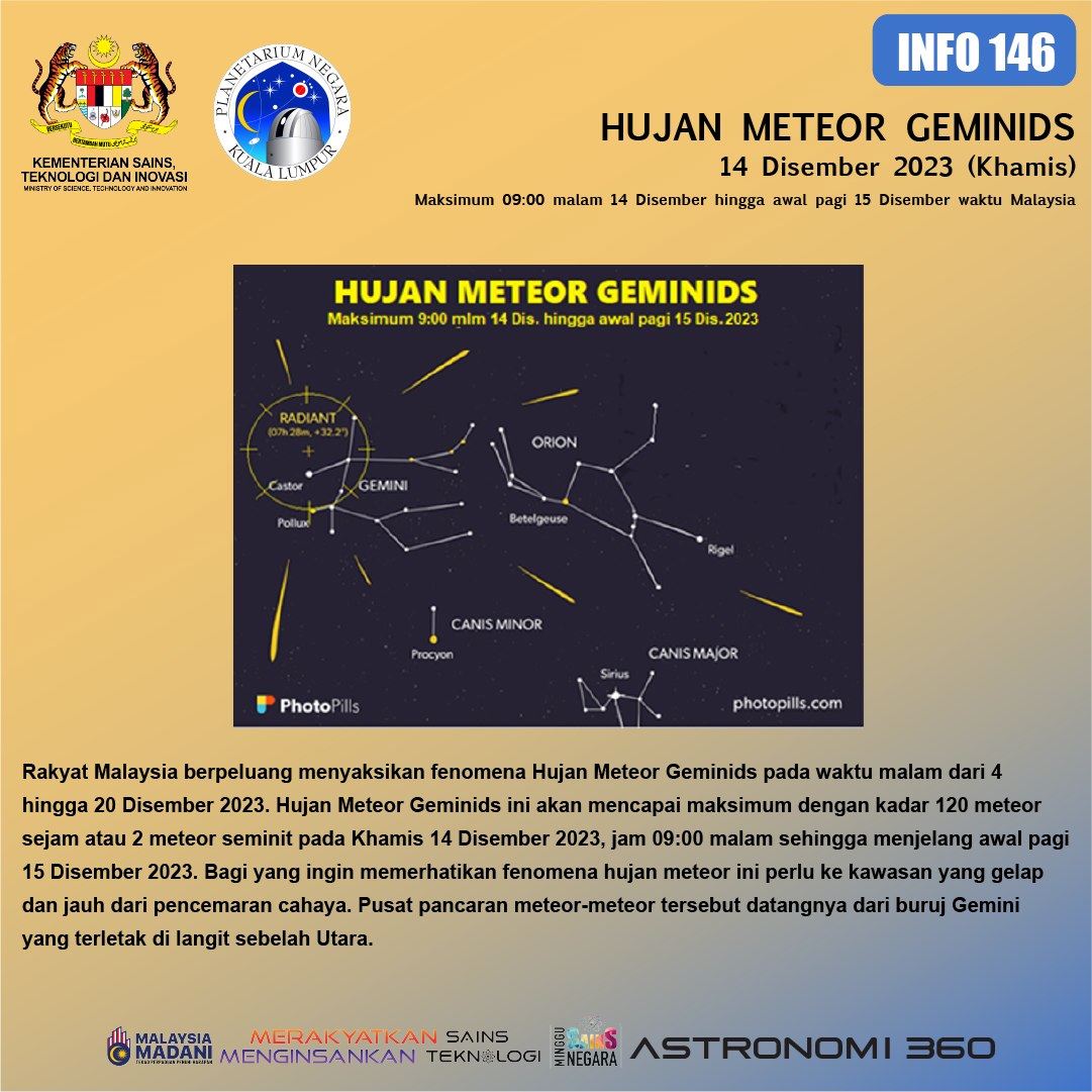 🌠大马12月14日有「双子座流星雨」❗️1小时划过120颗✨