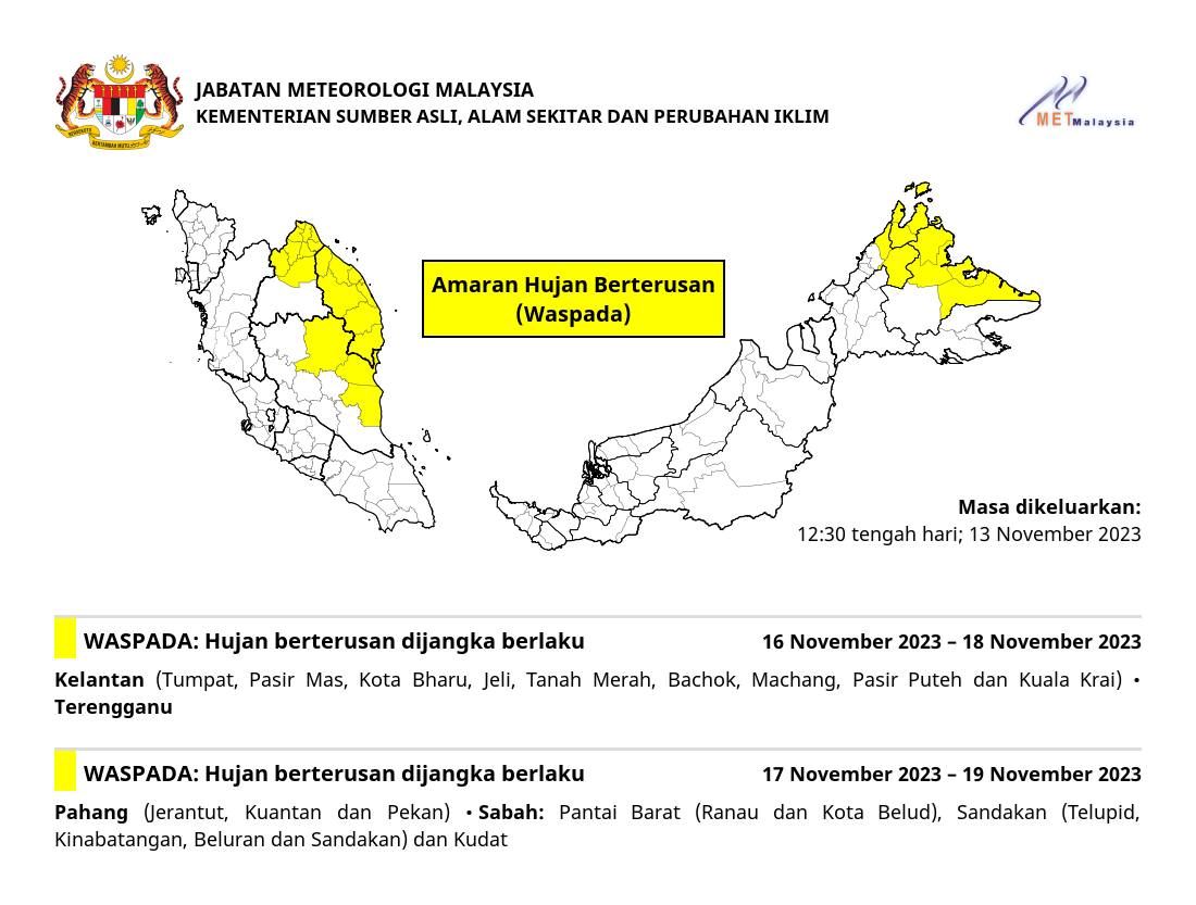 气象局【黄色警报】｜4州属将迎来4天持续性降雨！