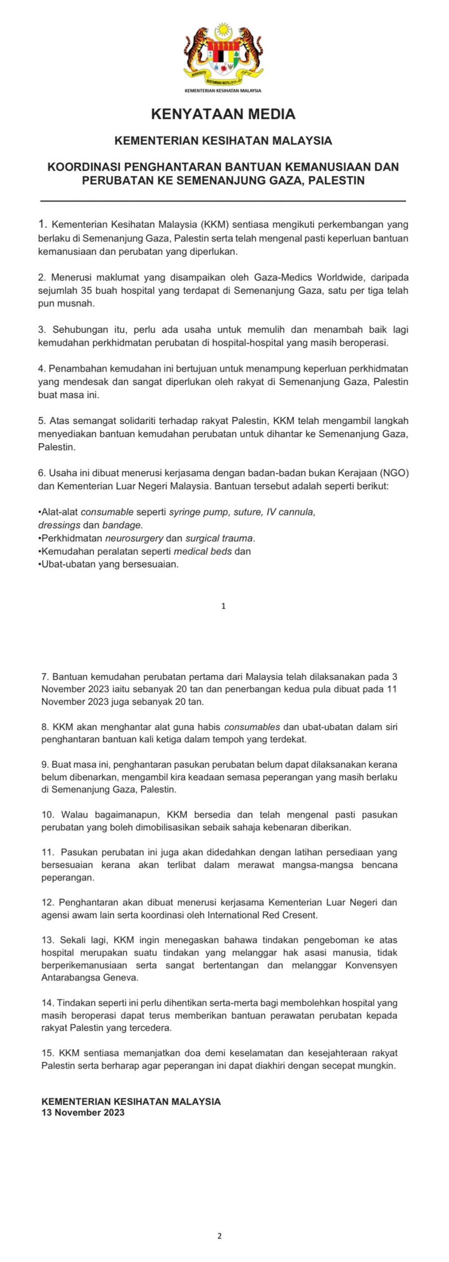 kkm buka permohonan untuk sertai pasukan perubatan ke gaza