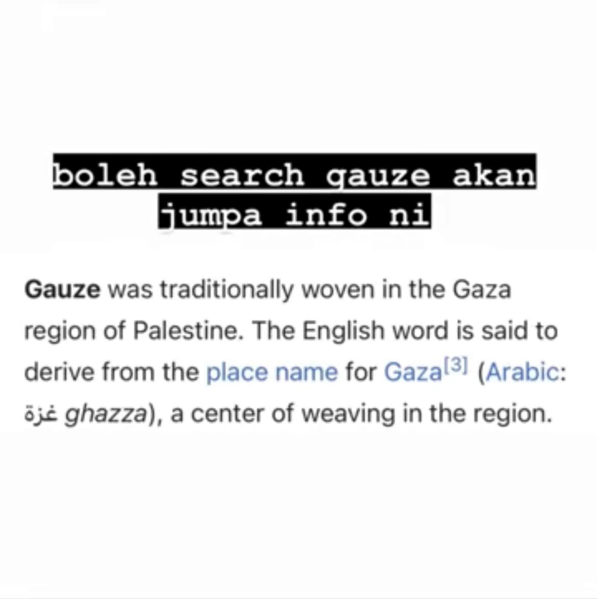 siapa sangka nama kain balut luka ini diambil dari negara gaza?