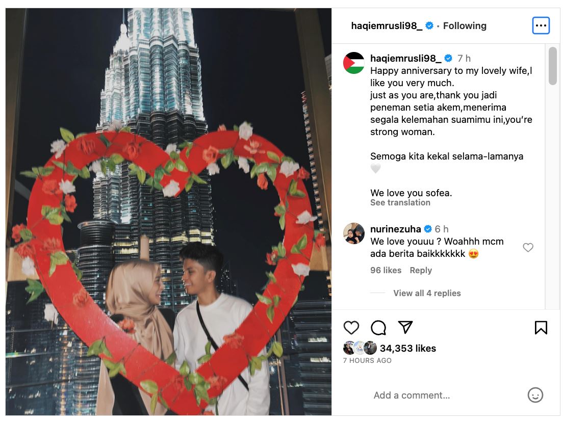 ucapan ulangtahun perkahwinan haqiem rusli buat isteri macam ada ‘hint’?
