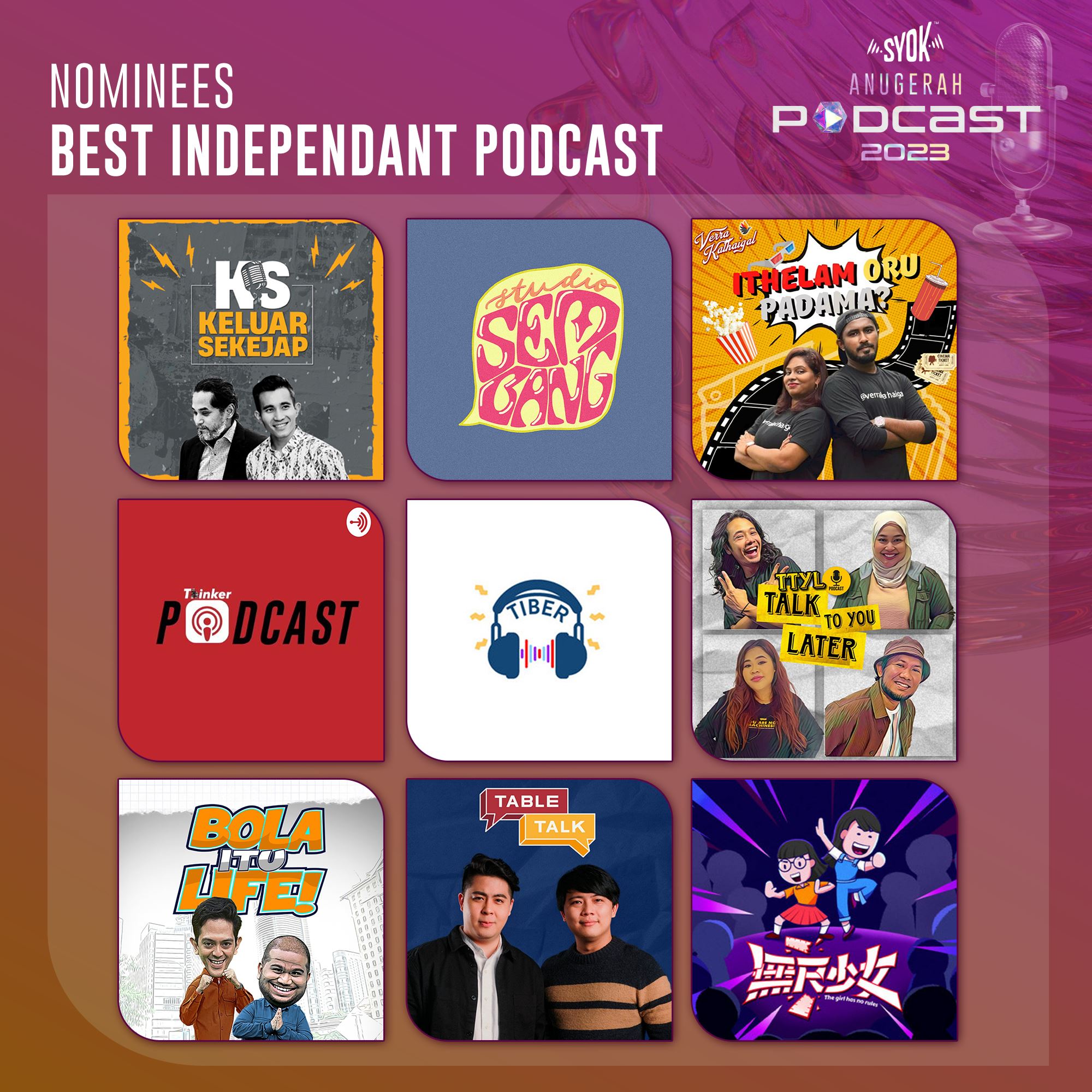 the nominees are... keluar sekejap, ttyl, studio sembang and more are in the running for anugerah podcast syok!