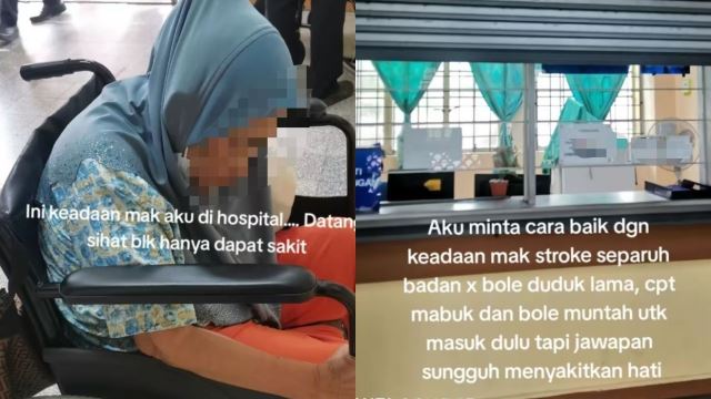 wanita strok tunggu giliran sejam, muntah atas kerusi roda