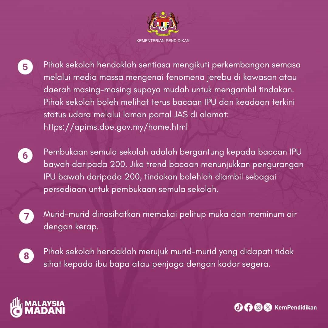 kpm kongsi garis panduan hadapi jerebu, “semua jenis peperiksaan hendaklah diteruskan,” 