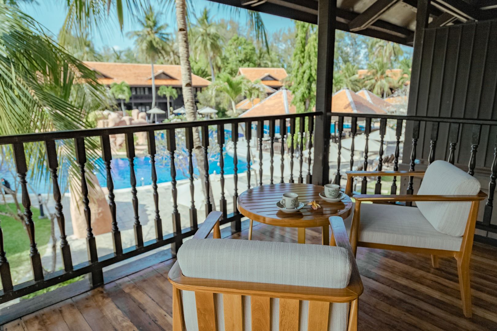 Balcony of pool terrace at Pelangi Beach Resort & Spa