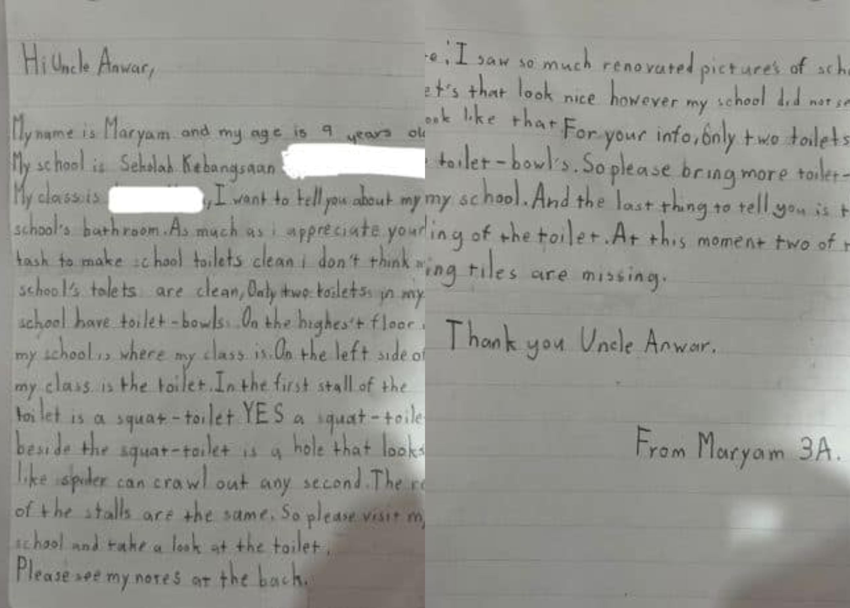 prime minister anwar receives heartfelt letter from 9-year-old malaysian concerned about school toilets