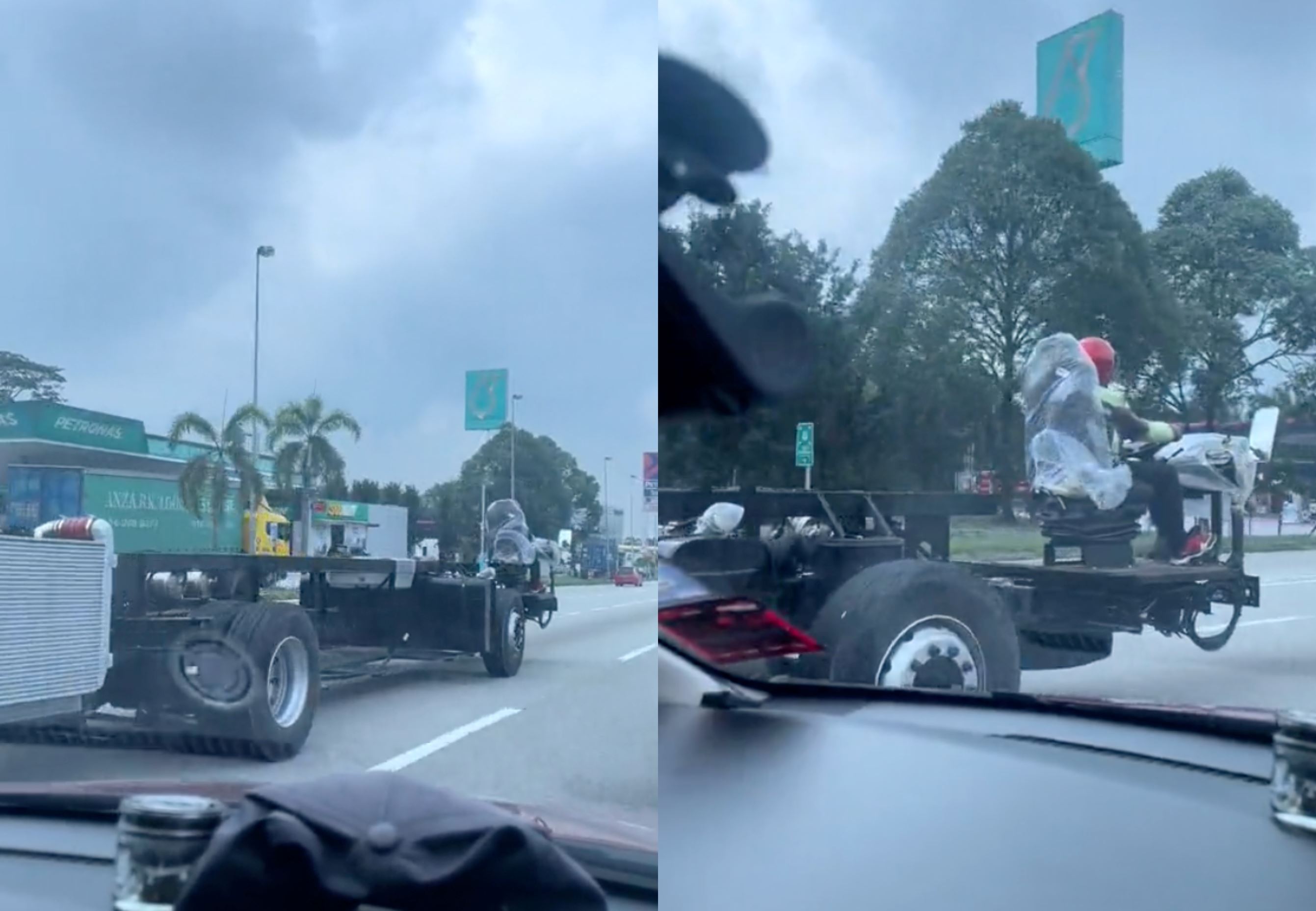  “a rare sight!” man spotted driving “naked bus” on malaysian highway!