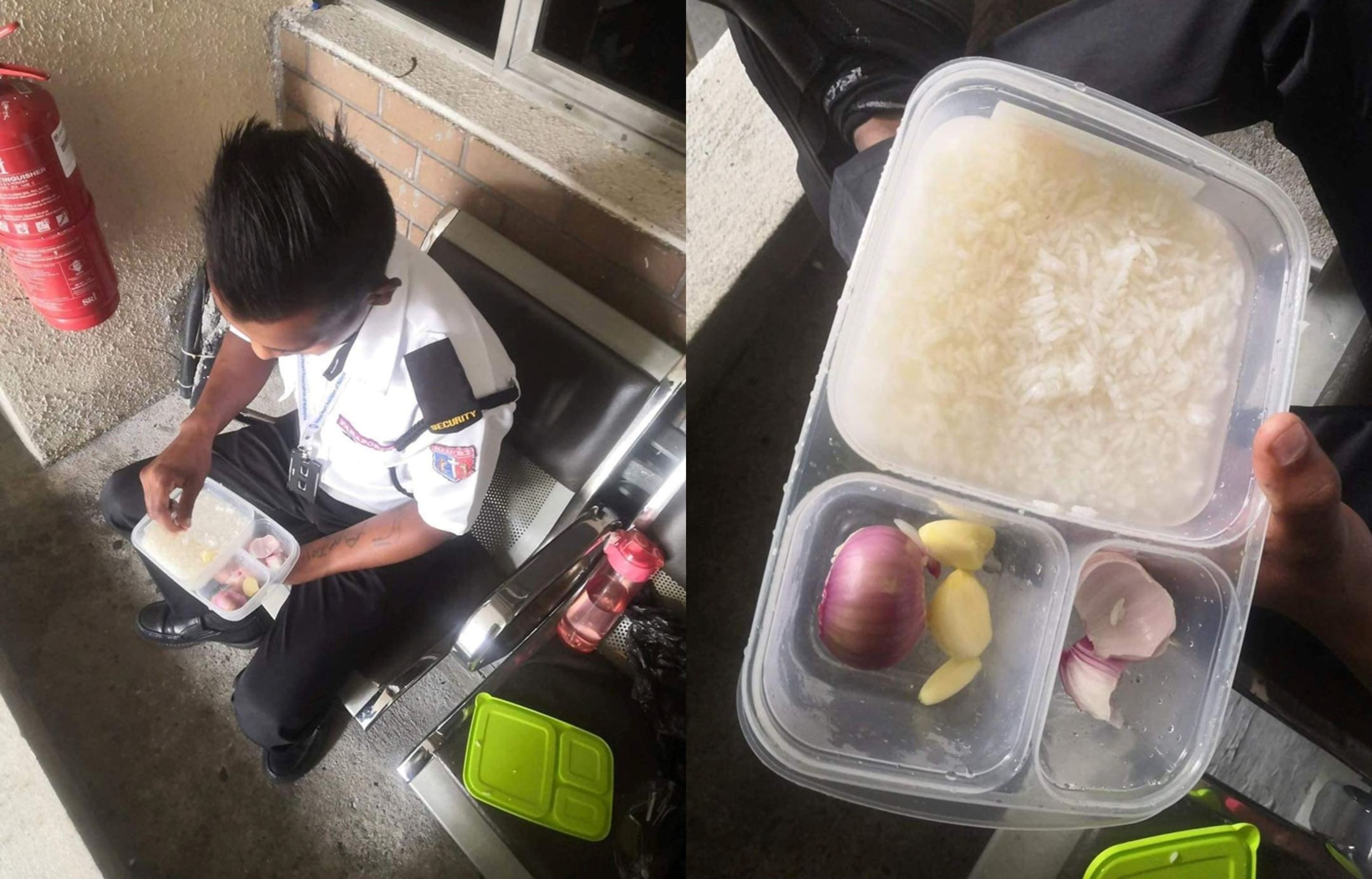 security guard's simple diet of rice, onions, and garlic after sending money to family touches netizens' hearts