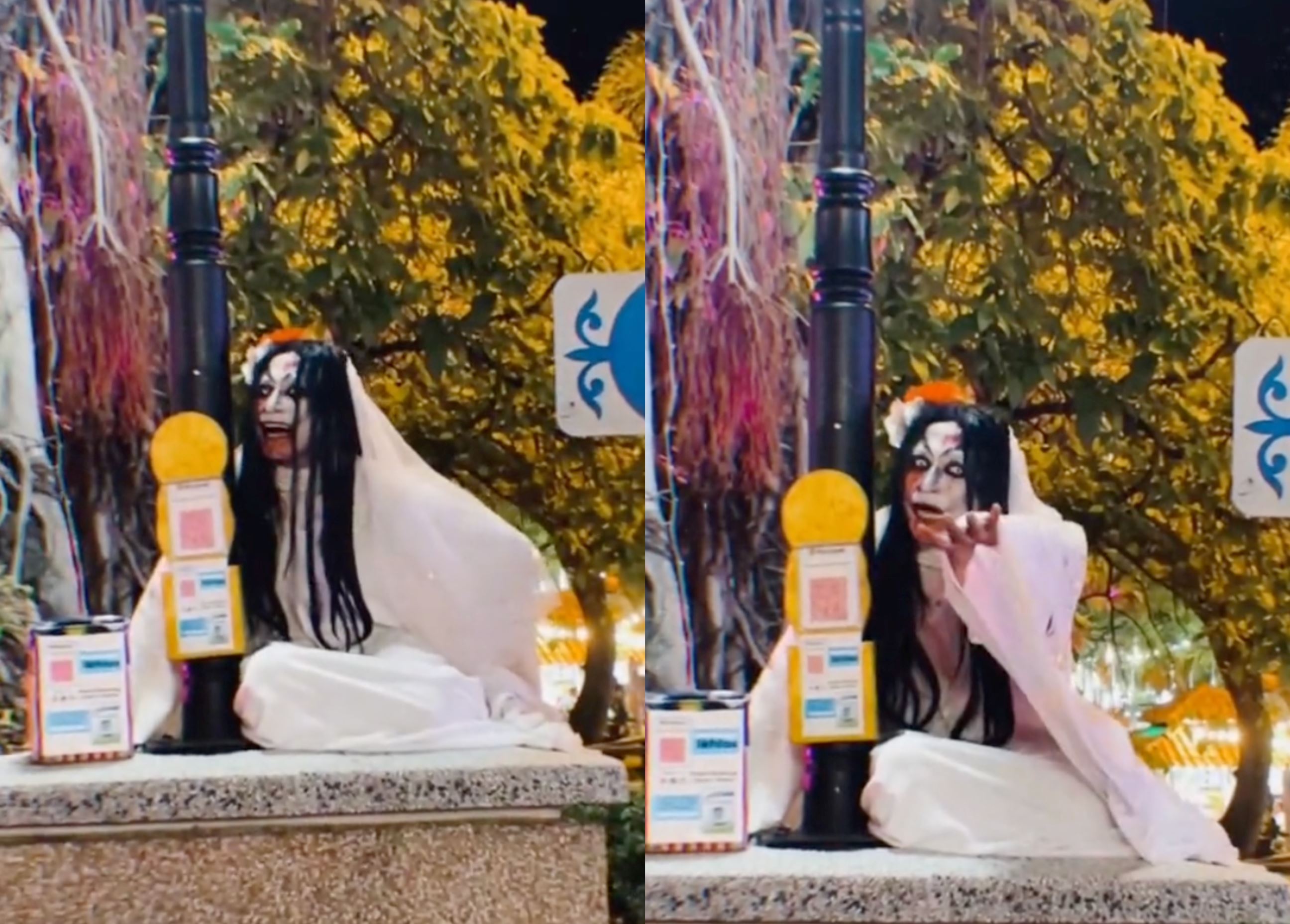 a modern-day pontianak in melaka: busking with a qr code for donations!