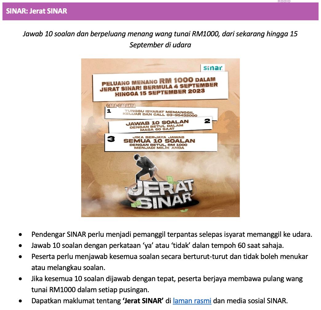 menang wang tunai menarik di era, sinar, gegar dan zayan pada september ini, caranya mudah je!