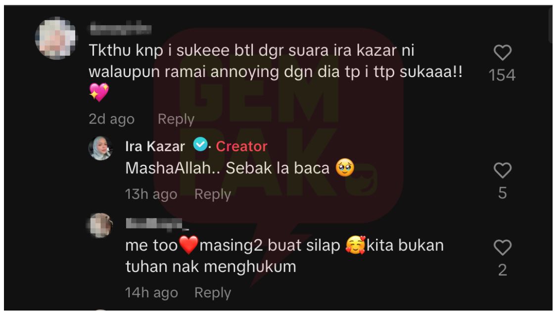 ira kazar sebak ada netizen suka dengar suaranya, “walaupun ramai annoying, tapi i suka..”