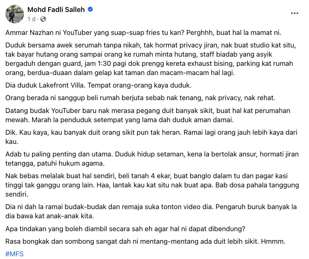youtuber nak saman pihak tuduhnya buat bising, jiran tak goyang ada bukti