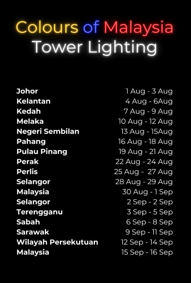 吉隆坡塔每晚有灯光秀❗轮流披上各州州旗颜色🇲🇾