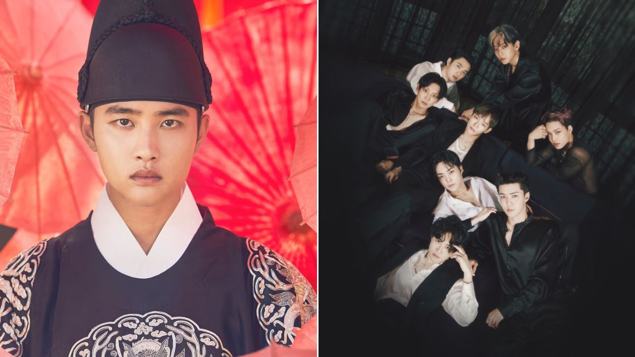 A collage showing a screenshot of DO from his K-Drama, 100 Days My Prince, and EXO