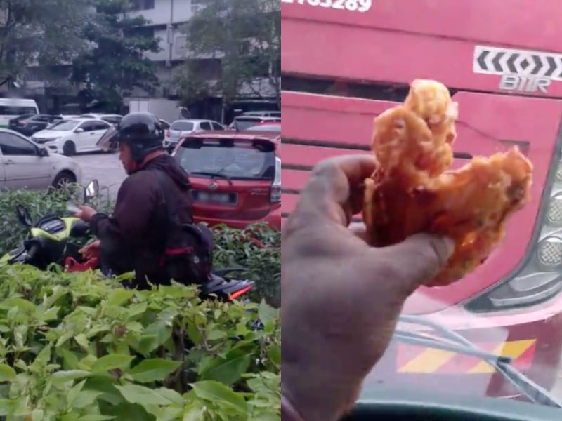 malaysian rider gives fritters to lorry driver who joked about being hungry, he is so kind!