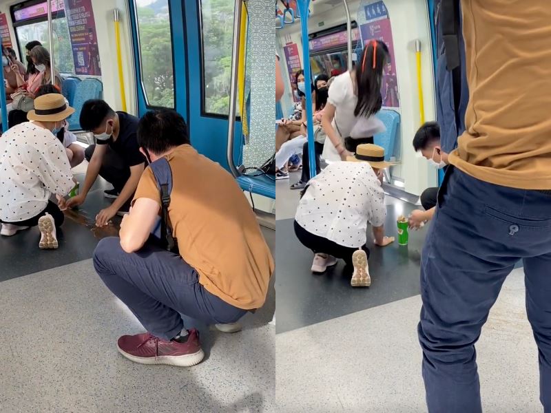 chinese tourist praises malaysians for coming together to clean up spilled drink on mrt