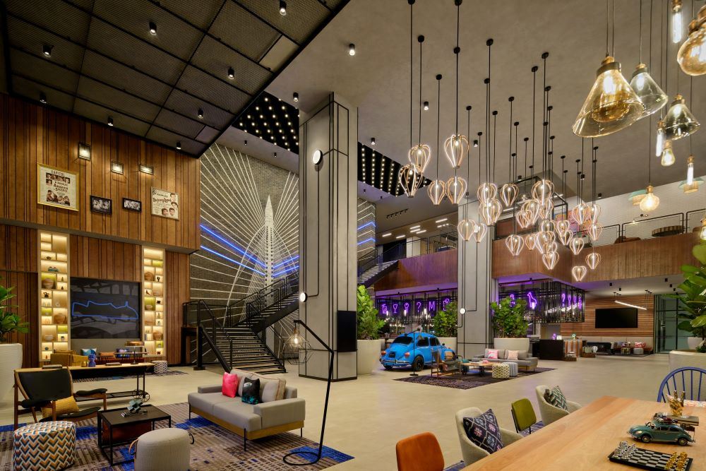 A funky design lobby at Moxy Putrajaya