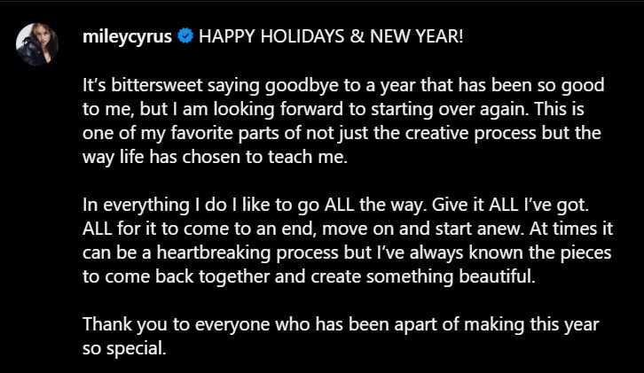 miley cyrus wraps up 2024 and drops hints about future projects