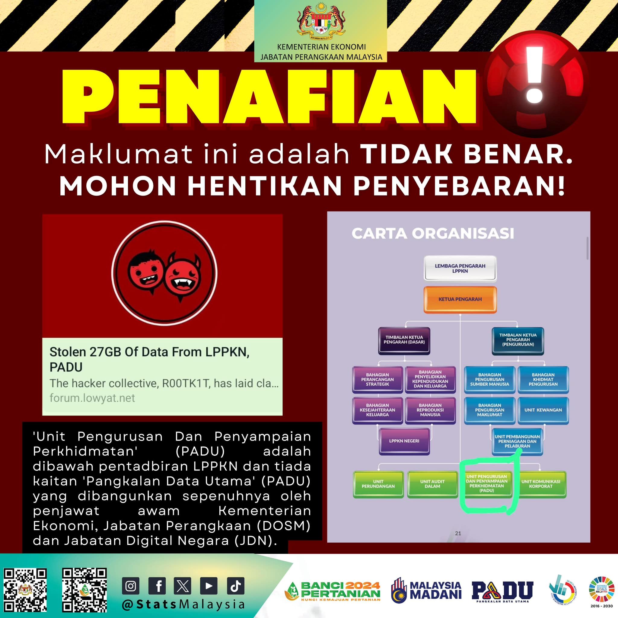 dakwaan data dalam sistem padu telah di ‘hack’ adalah palsu