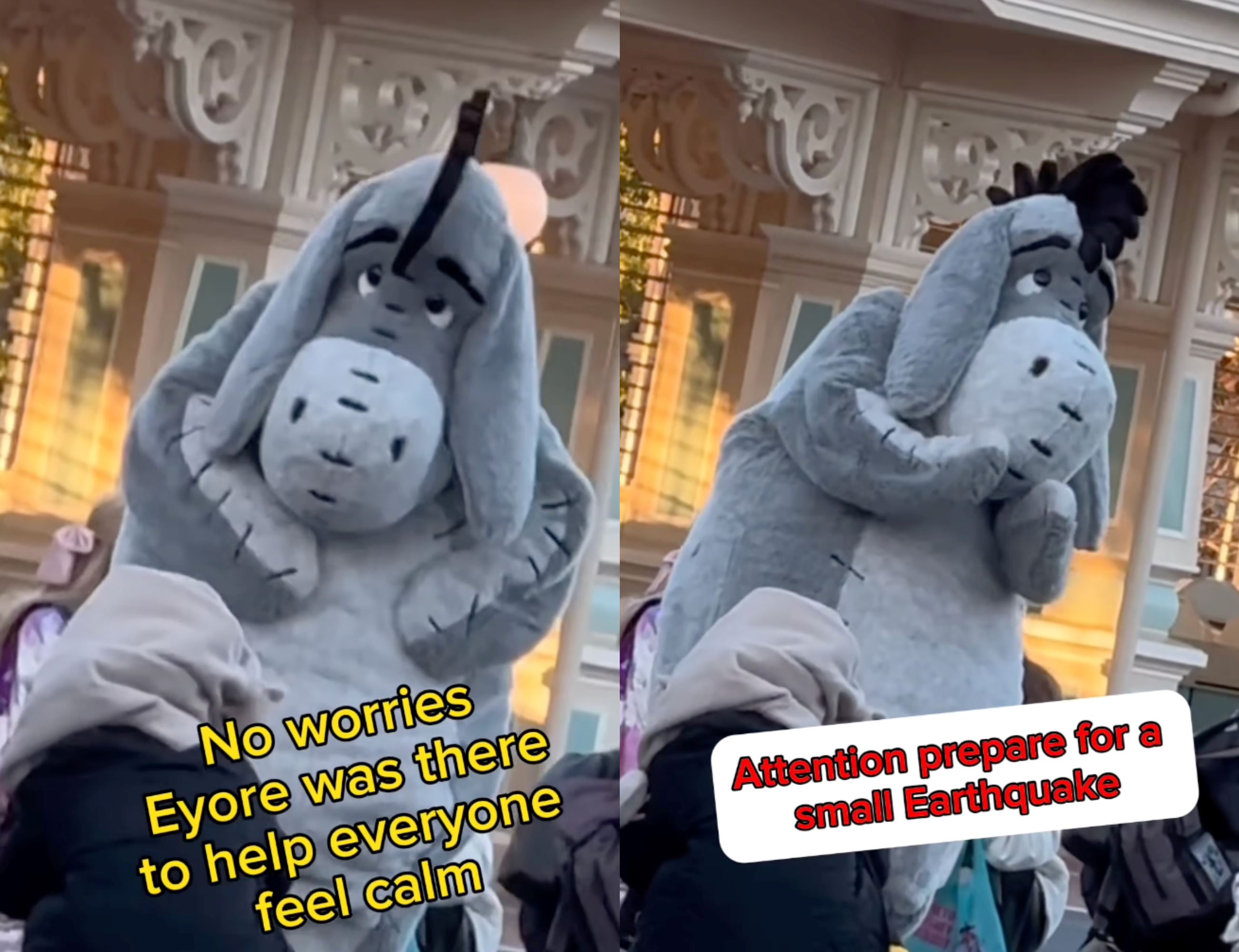 eeyore calms scared disneyland visitors during japan's earthquake; netizens touched!