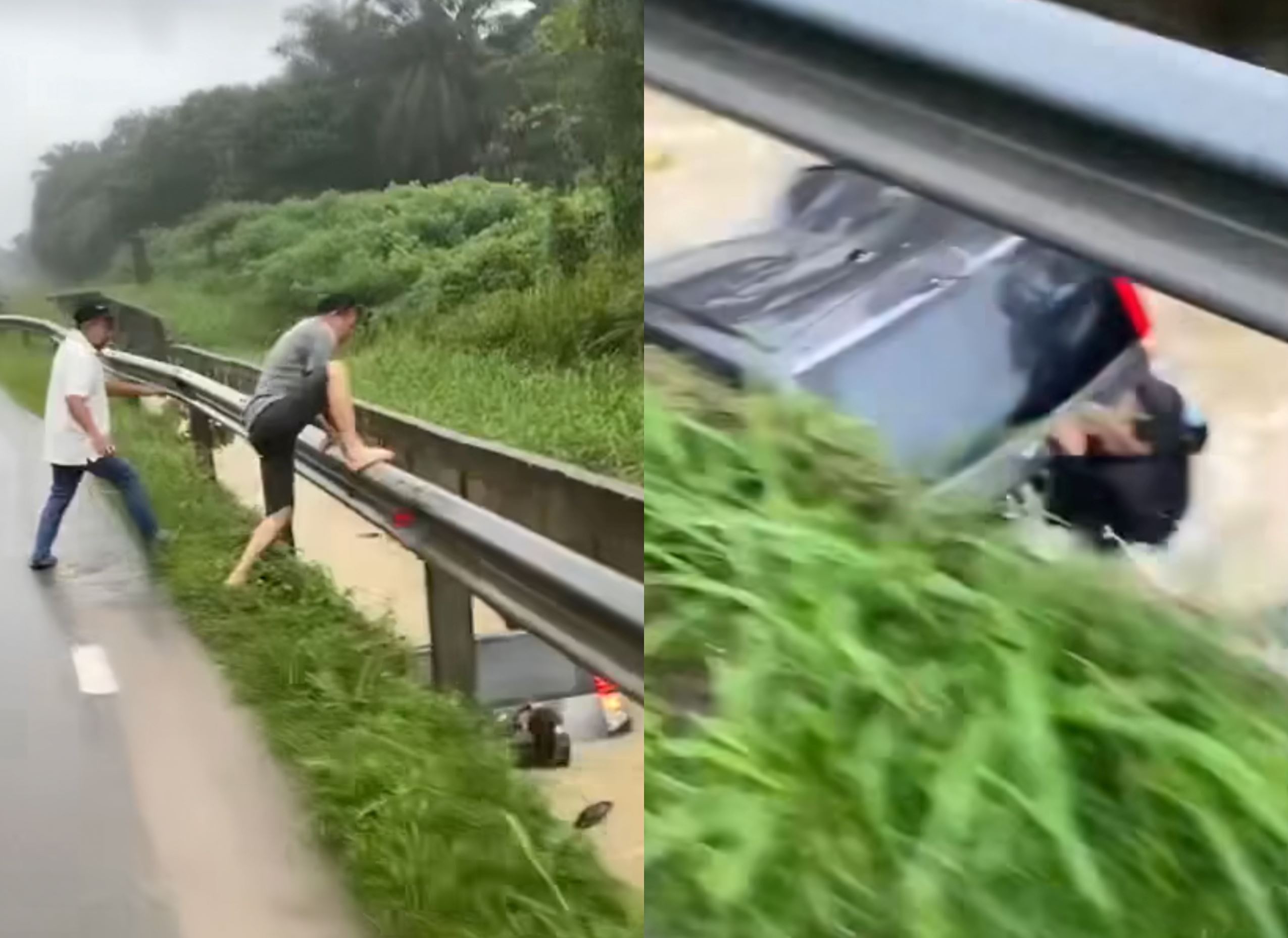 brave 50-year-old uncle jumps into monsoon drain to help woman clinging to submerged car during flood!