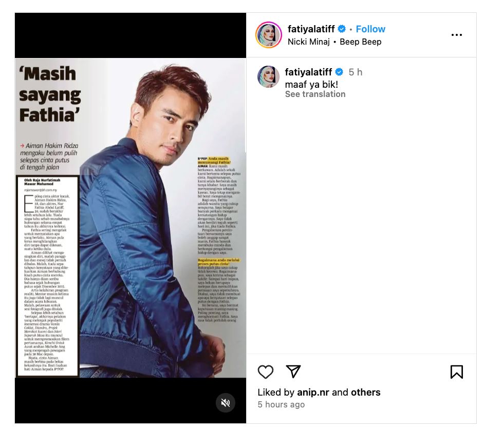 promote lagu sendiri tajuk ‘benci’, fatiya latiff kongsi foto lama dengan aiman hakim ridza