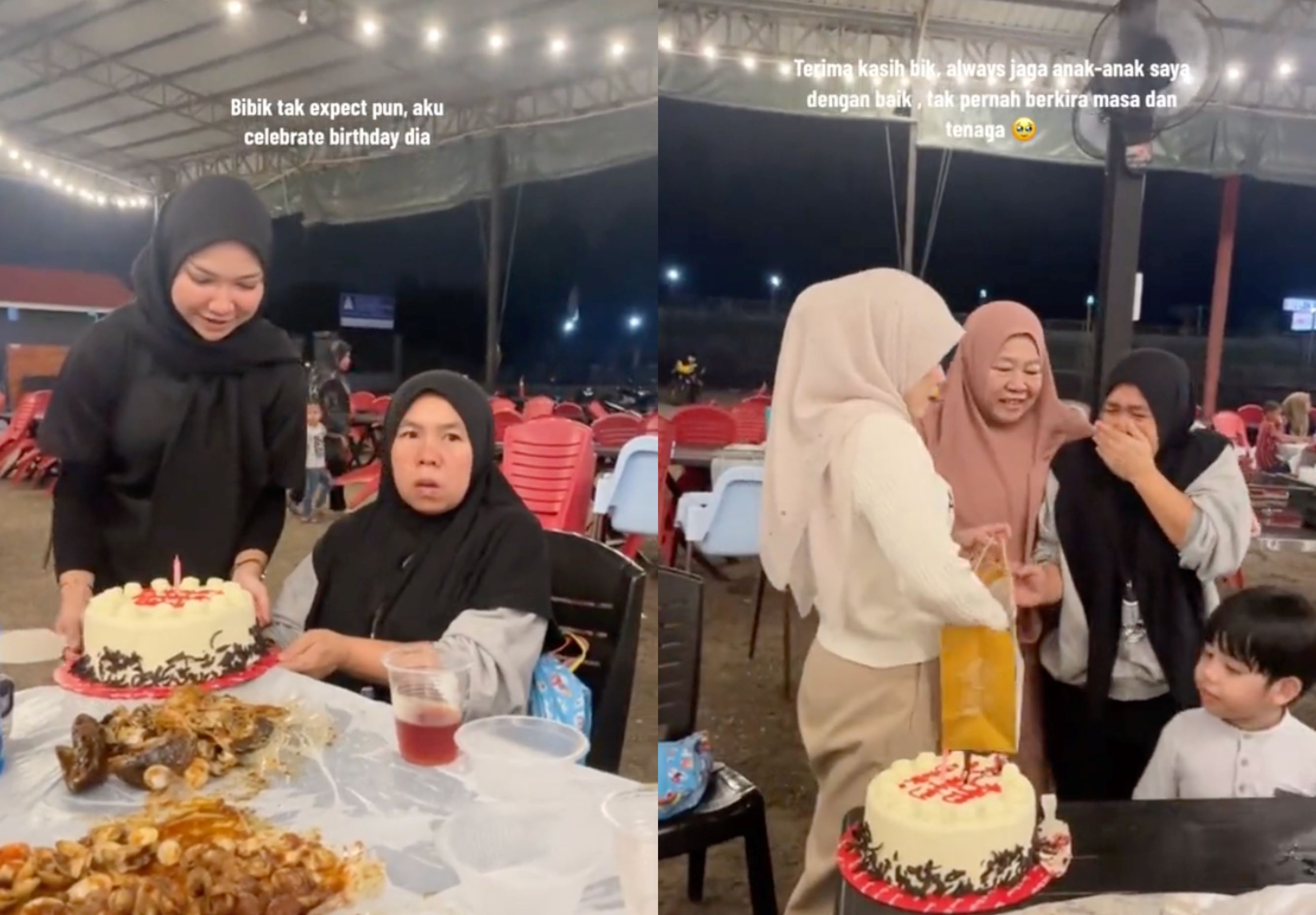 malaysian gives cake and gift to helper, celebrating her birthday for the first time!