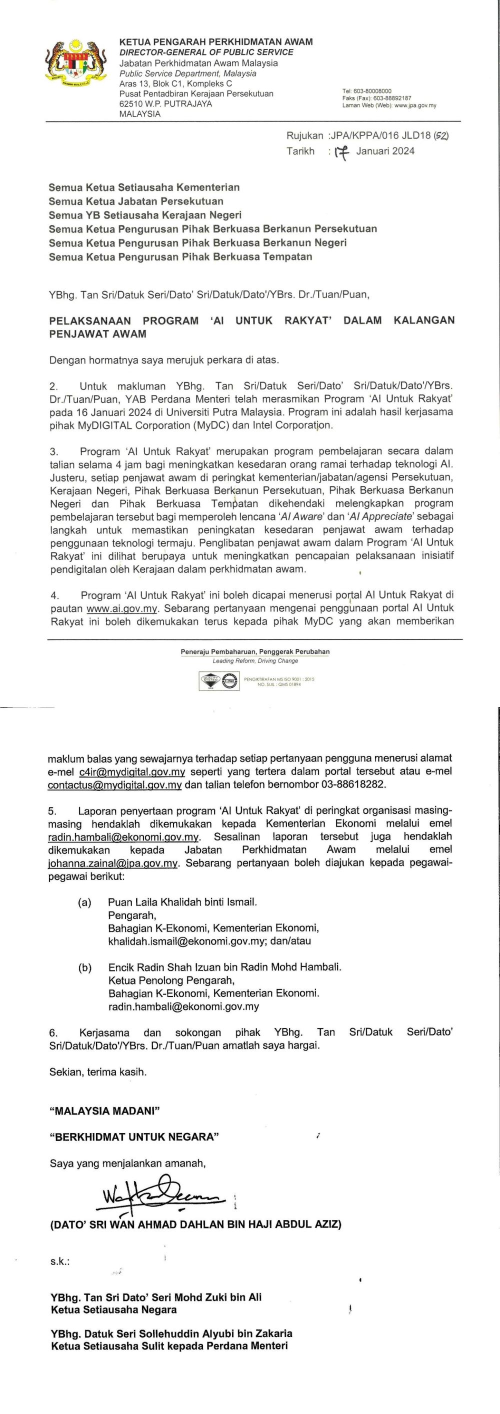 semua penjawat awam perlu lengkapkan program ‘ai untuk rakyat’