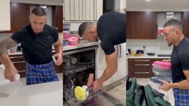 siap pakai kain pelikat! sonny bill williams kemas rumah, basuh bekal anak