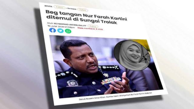sungai trolak jadi tumpuan polis, cari barang peribadi nur farah kartini