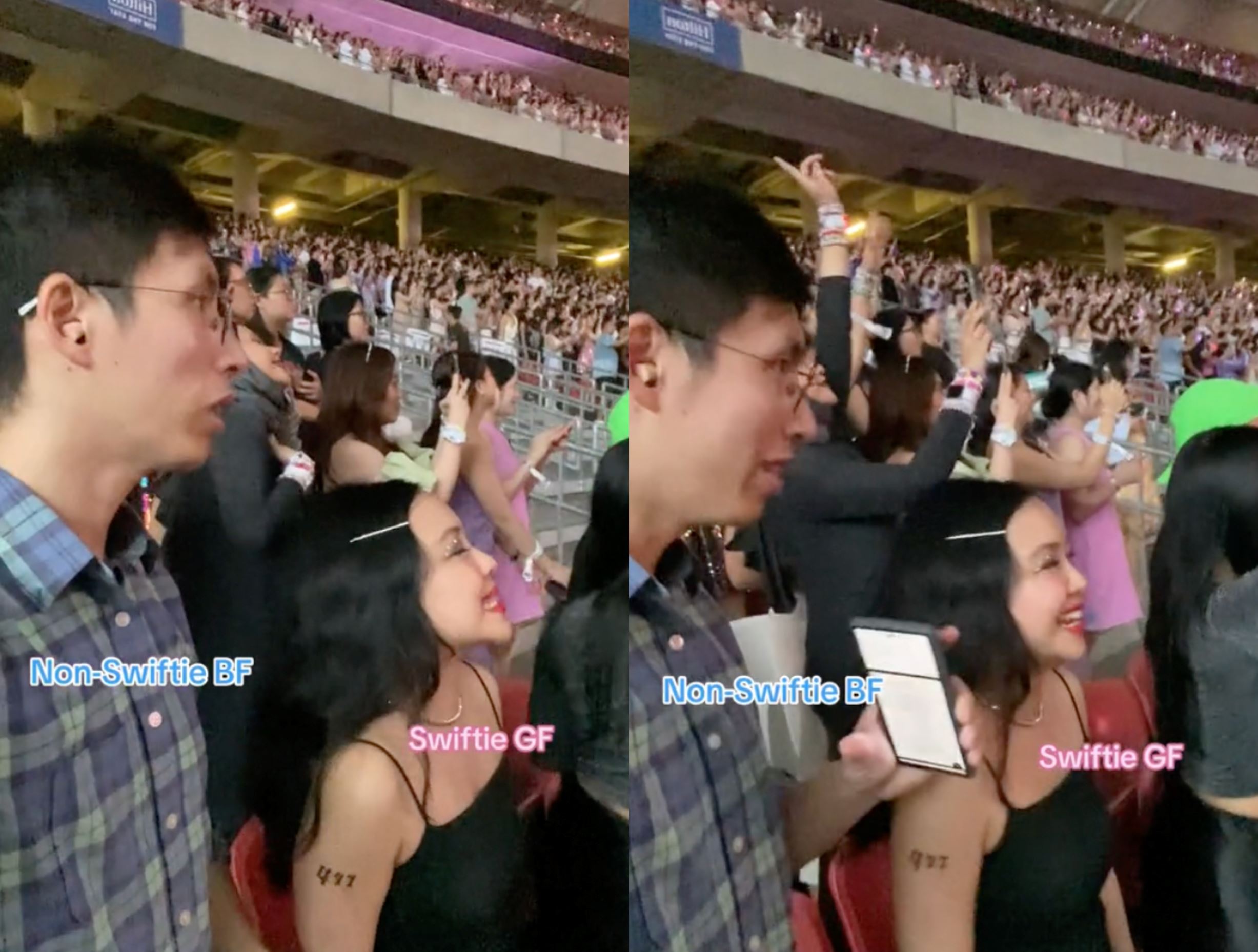 non-swiftie boyfriend sing along to taylor swift concert in sg with girlfriend, netizens applaud his effort!