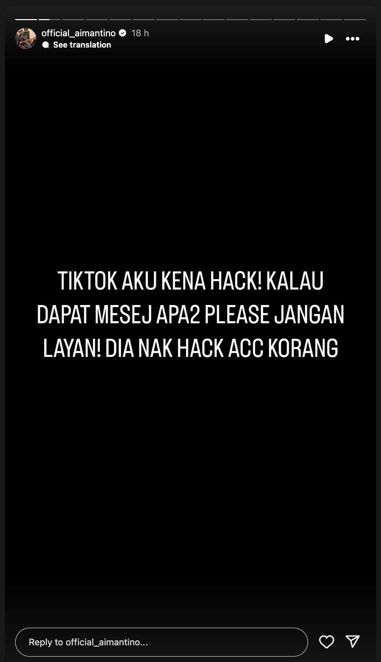 akaun tiktok kena hack! aiman tino rayu orang ramai tak terpedaya