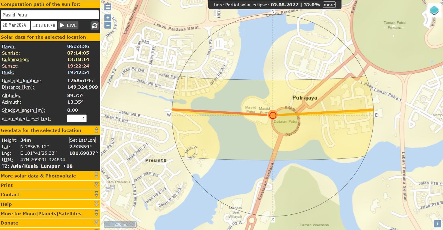 pengunjung masjid putra bakal lihat fenomena lahaina noon secara dekat, khamis ini
