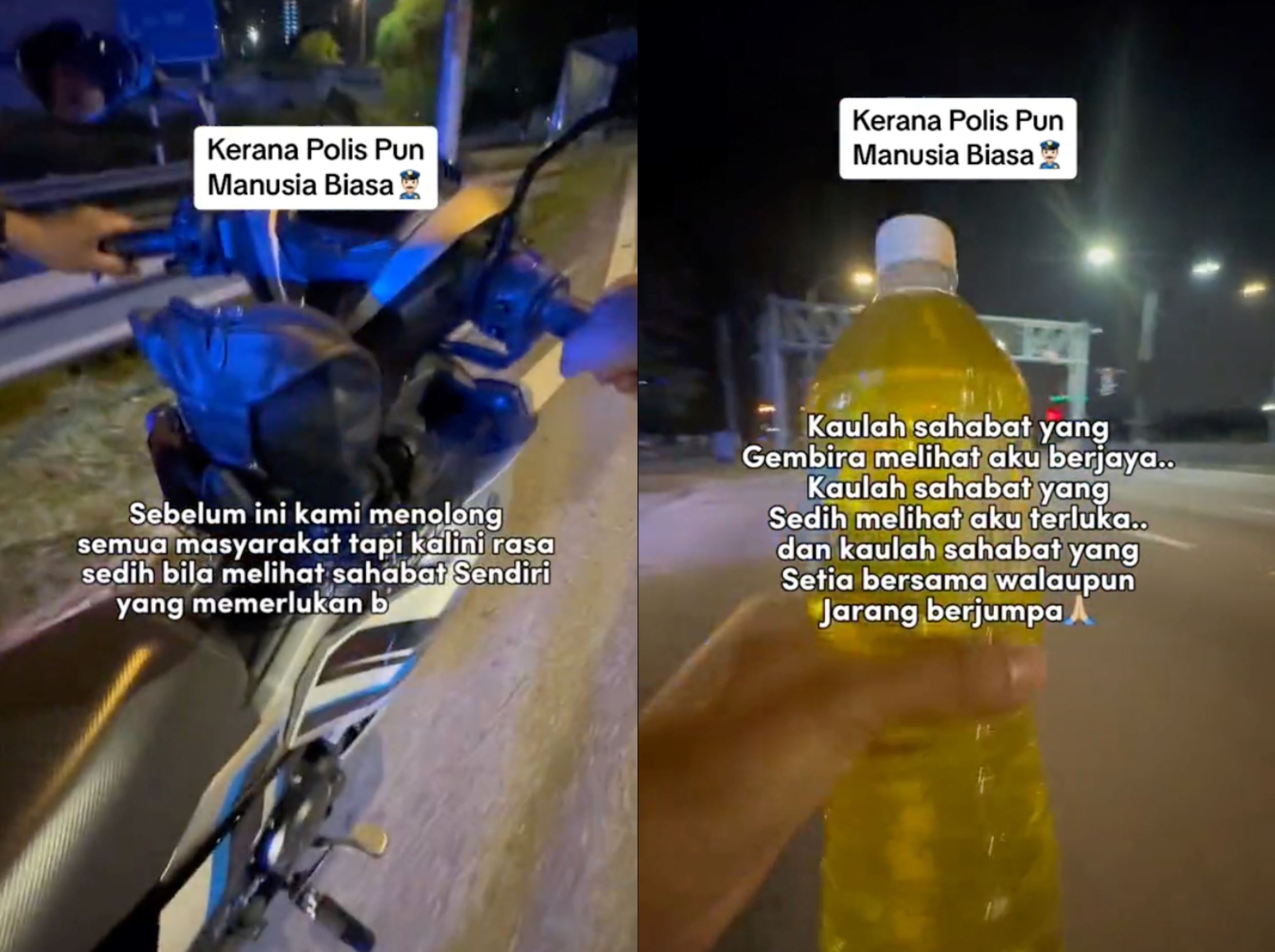 m’sian officer helps motorcyclist stranded without fuel by bringing petrol, turns out it's his friend!