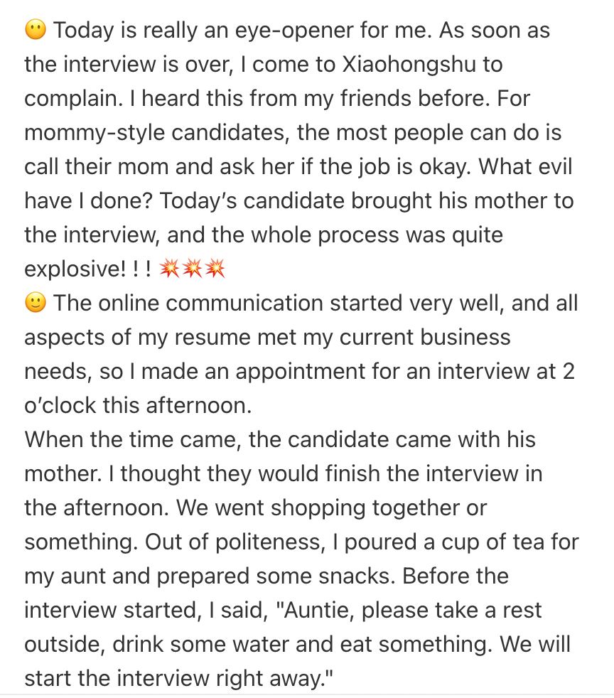this mother in china follows son to job interview and gets mad after he gets rejected