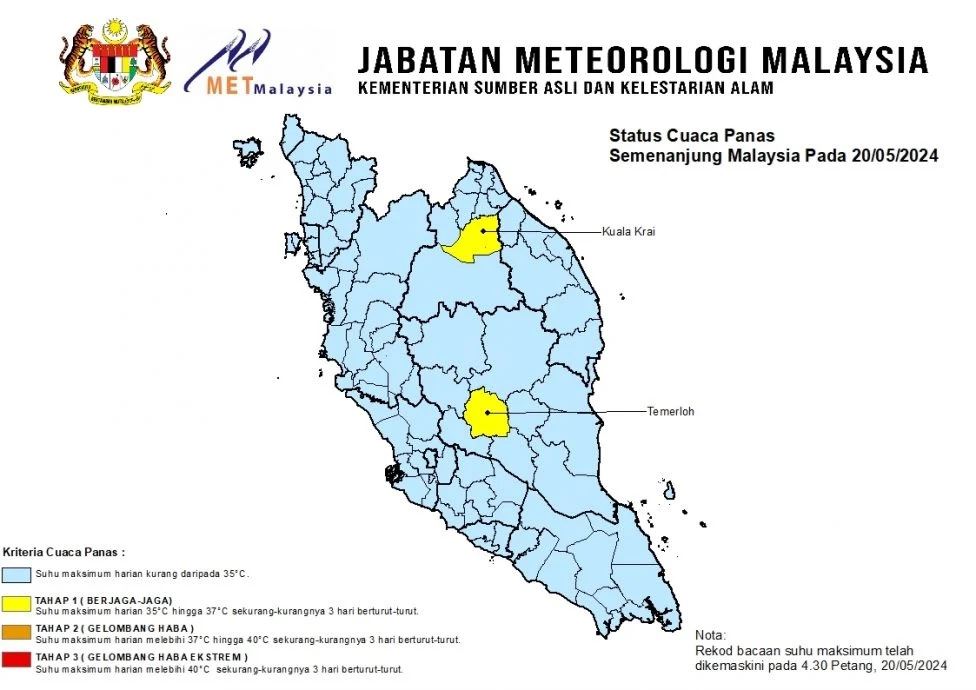 🇲🇾大马迎西南季风最高温天气达40度🔥4地区热浪来袭接一级预警⚠️
