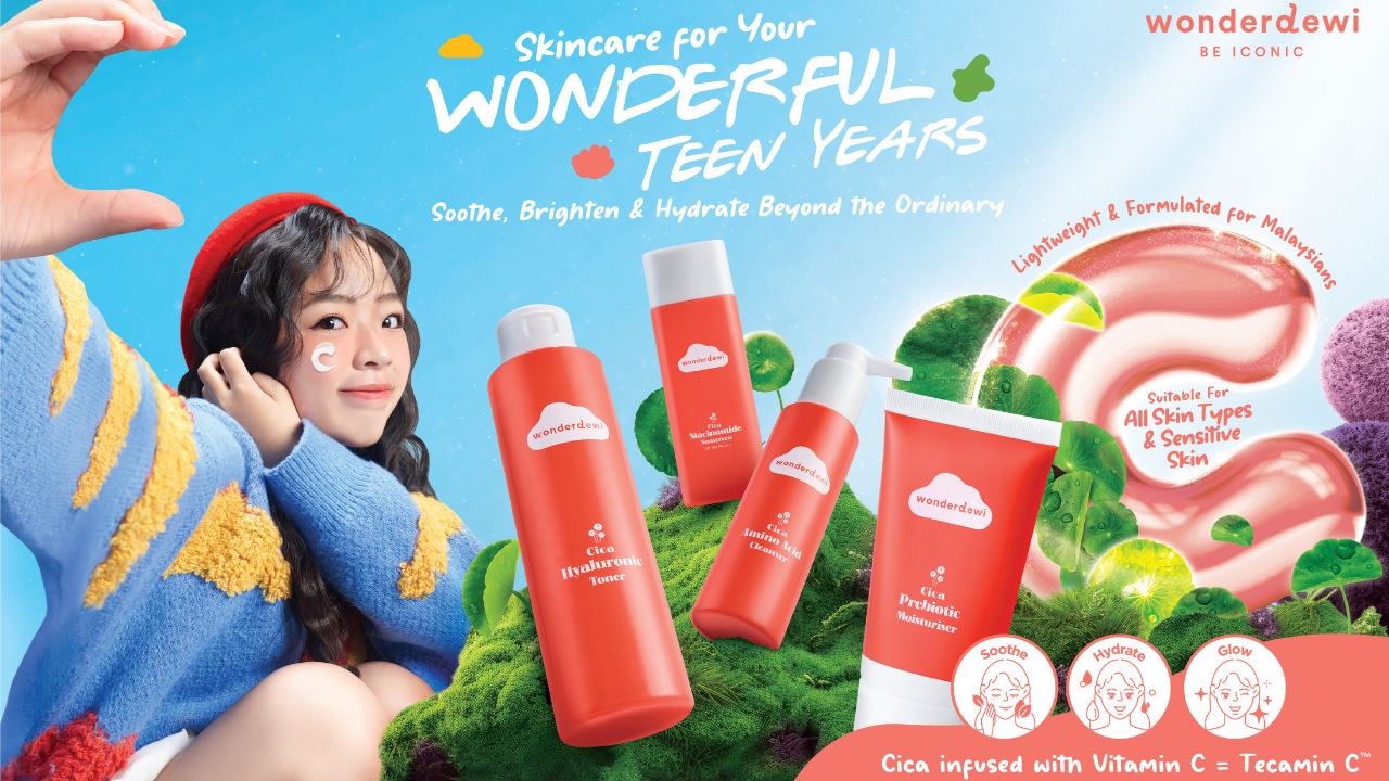 girl doing a half heart with skincare products